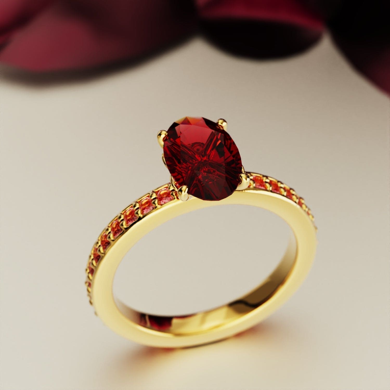 The Crimson Elegance 2CT Oval Cut Eternity Red Gemstone Ring