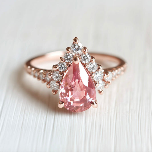 Dahlia 1CT Pear Cut Pink Gemstone Halo Engagement Ring