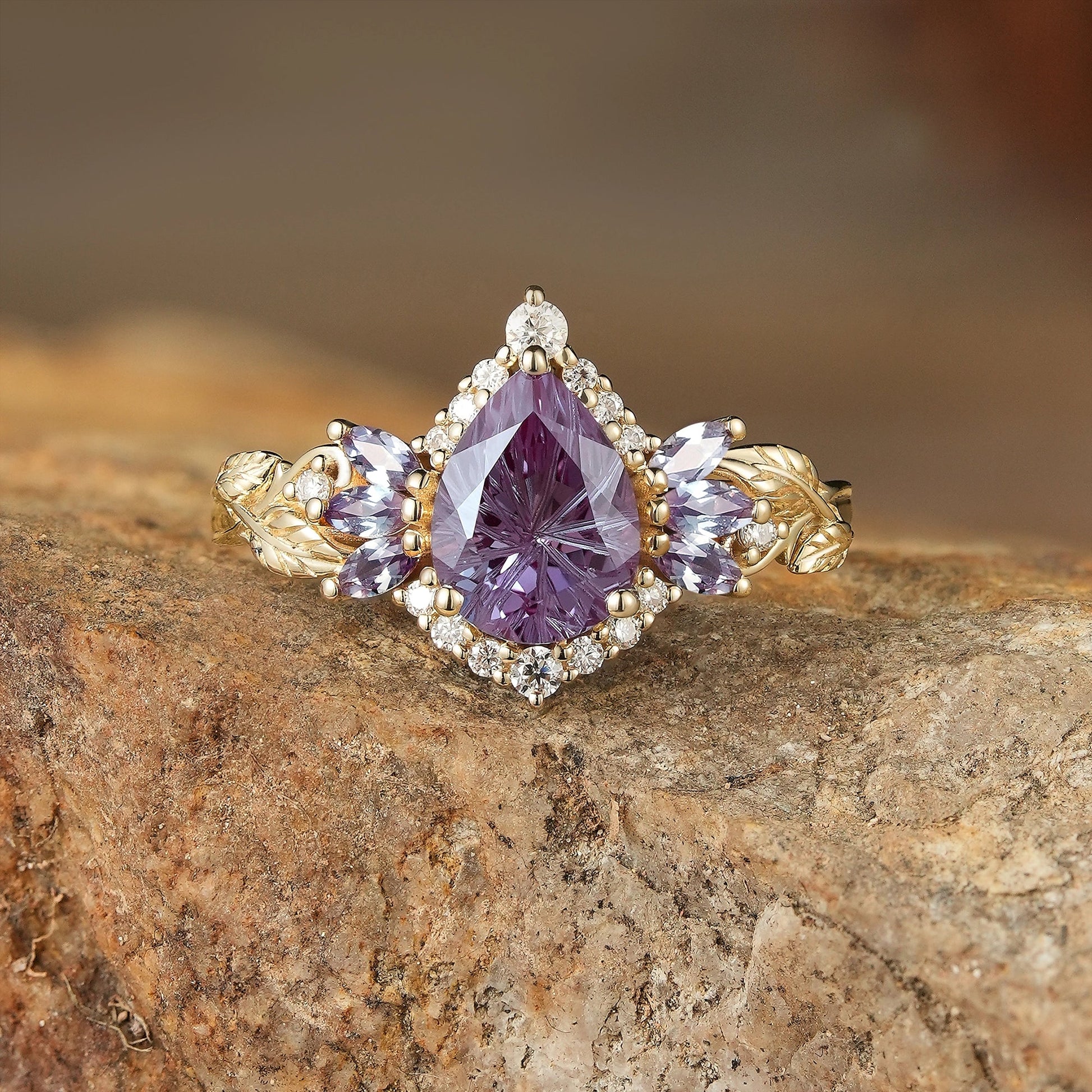 Rowan Vintage Sparkle Cut Alexandrite Halo Engagement Ring