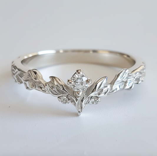 Angel’s Garden | Diamond Leaf Motif Wedding Band