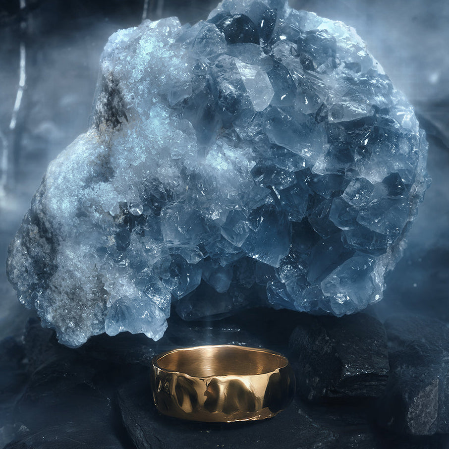 The Wide Flow Band – Man’s Ring in Liquid Gold Finish