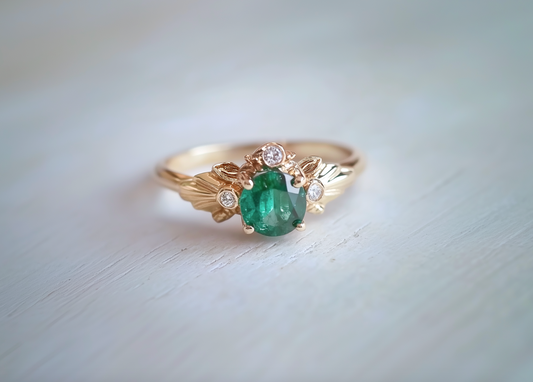 Laurel Crown Emerald Engagement Ring, Emerald Wedding Ring, Emerald Jewelry