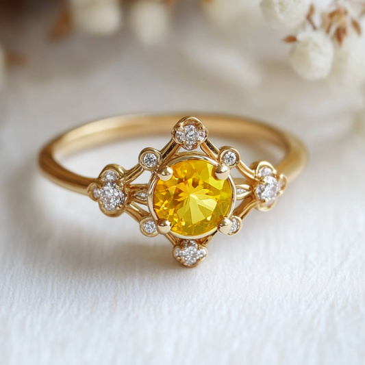Golden Aura Yellow Sapphire Ring, Yellow Sapphire Engagement Ring