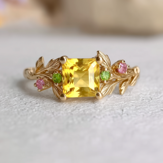 Yellow Sapphire Engagement Ring, Princess cut Sapphire Engagement Ring Wedding Ring