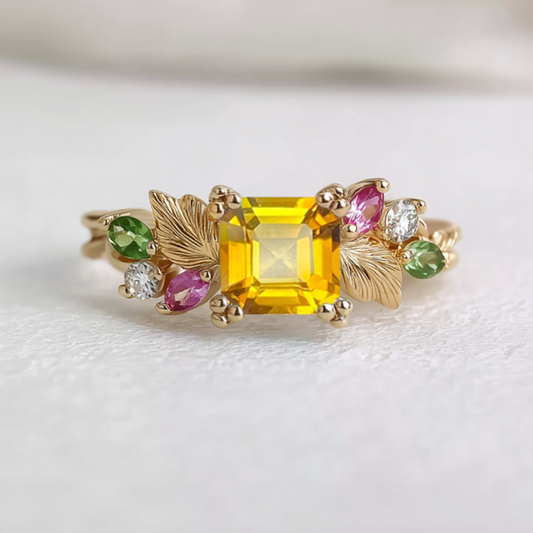 Yellow Tourmaline Engagement Ring, Engagement Ring Wedding Ring