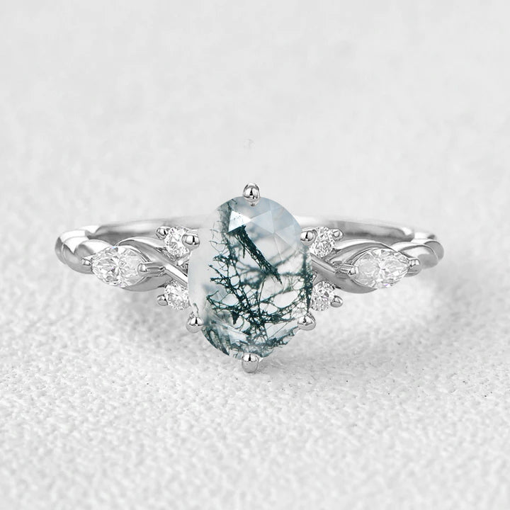 Oval Moss Agate Infinity Engagement Ring