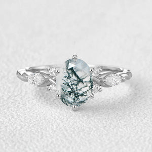 Oval Moss Agate Infinity Engagement Ring