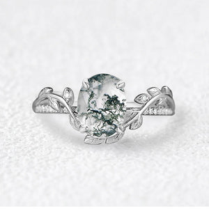 Oval Cut Moss Agate Classic Vine Engagement Ring